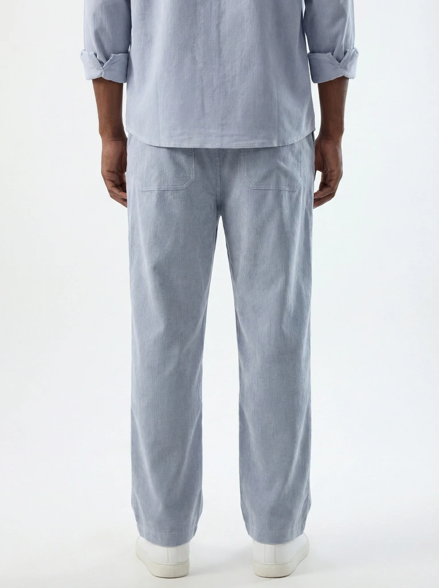 Blue & White Hairline Striped Straight-Fit Trousers - Image 6