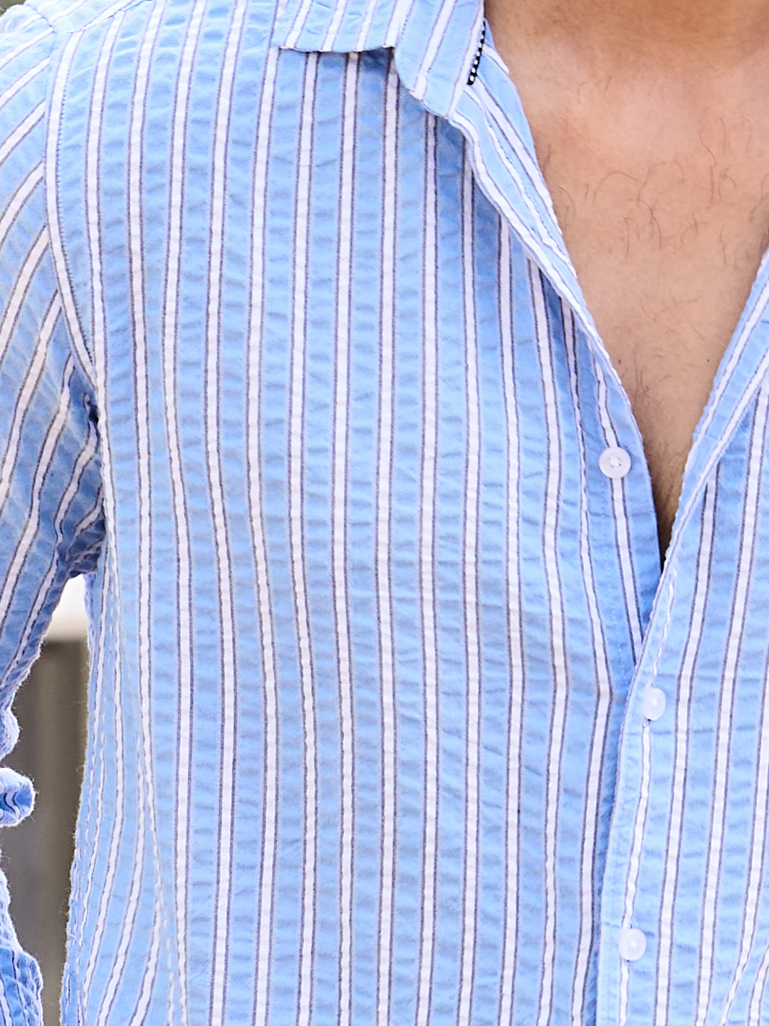 Blue & White Stripe Seersucker Shirt - Image 3