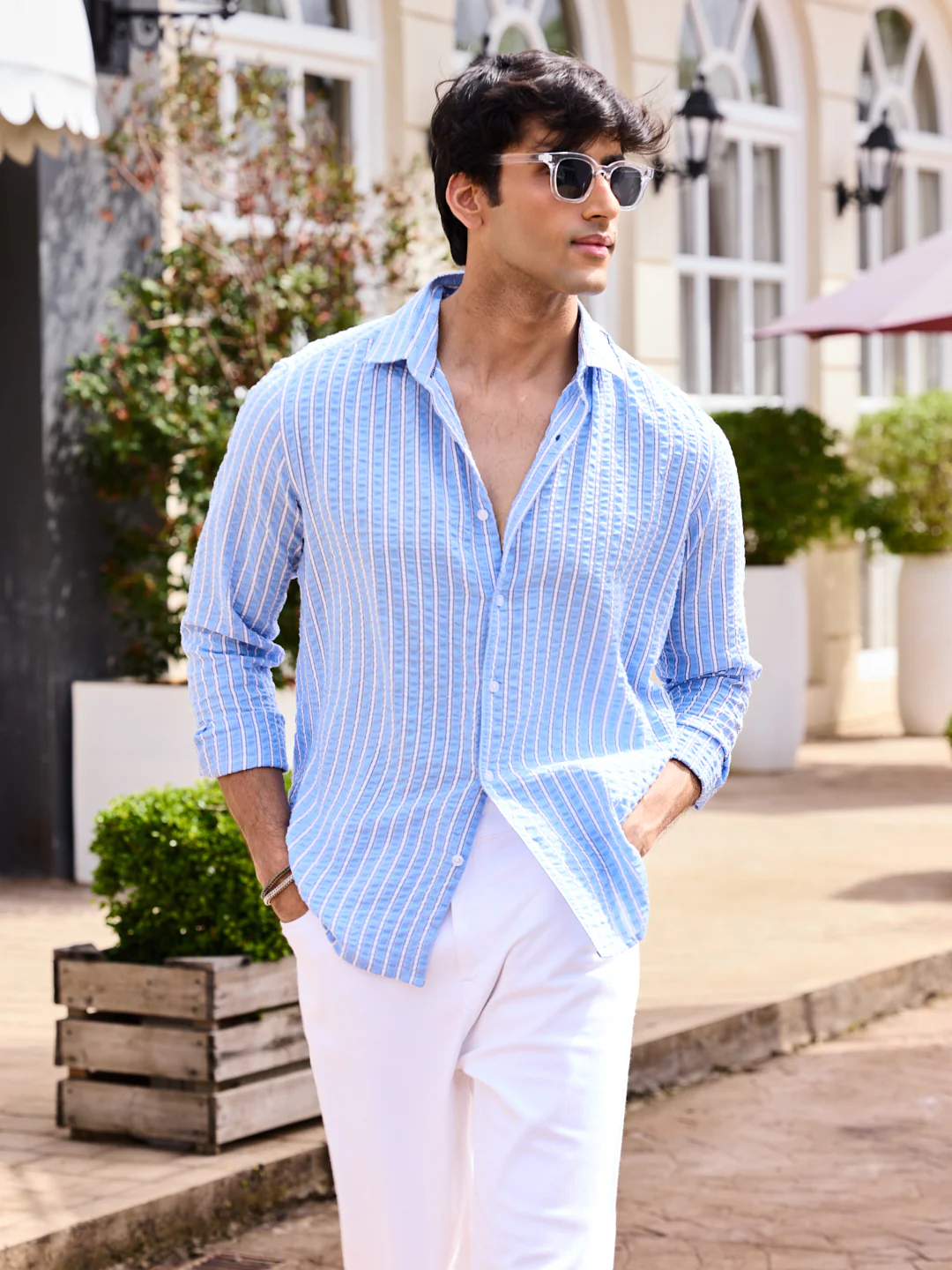 Blue & White Stripe Seersucker Shirt - Image 4