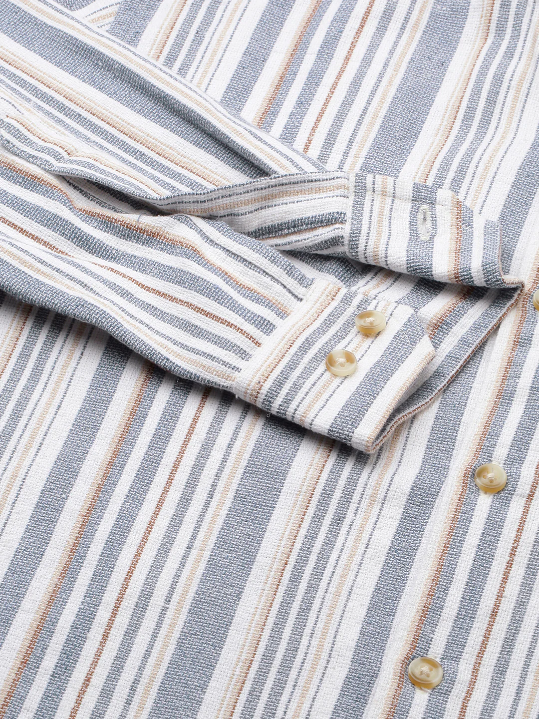 Blue & White Vertical Stripes Mandarin Shirt - Image 3