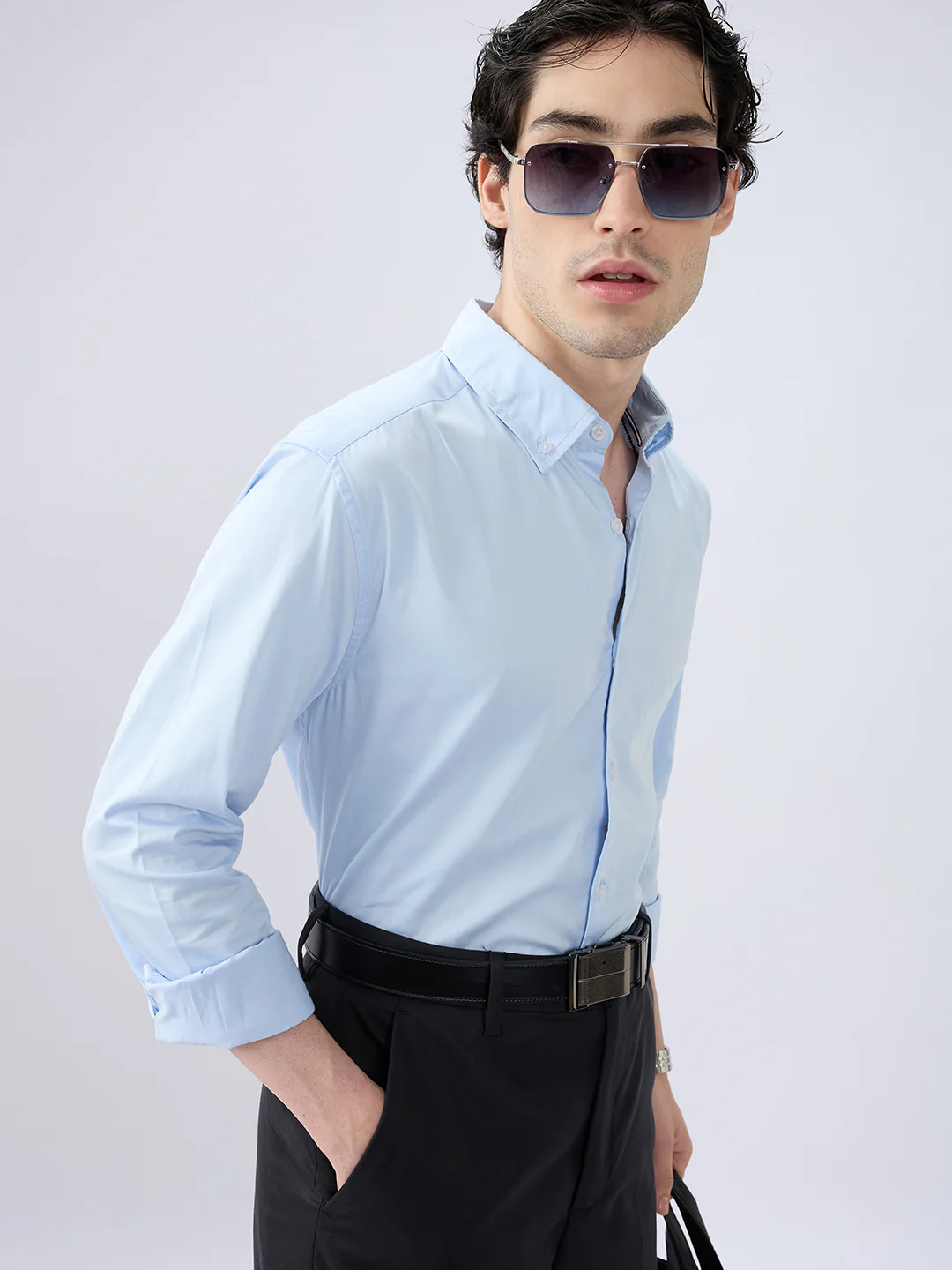 Bluemist Button-Down Collar Satin Shirt - Image 2