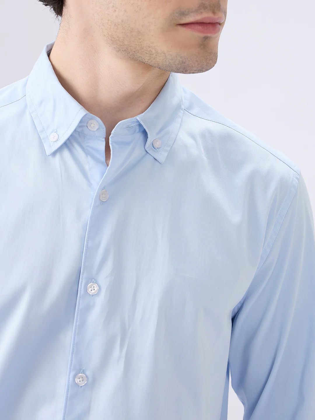 Bluemist Button-Down Collar Satin Shirt - Image 3