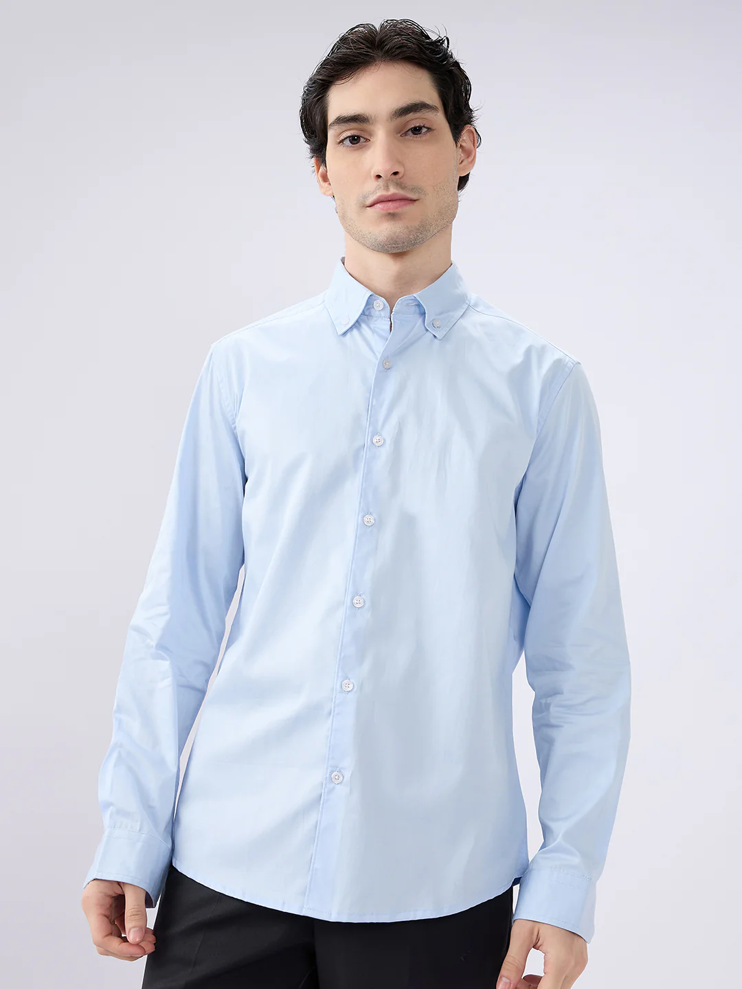 Bluemist Button-Down Collar Satin Shirt - Image 4