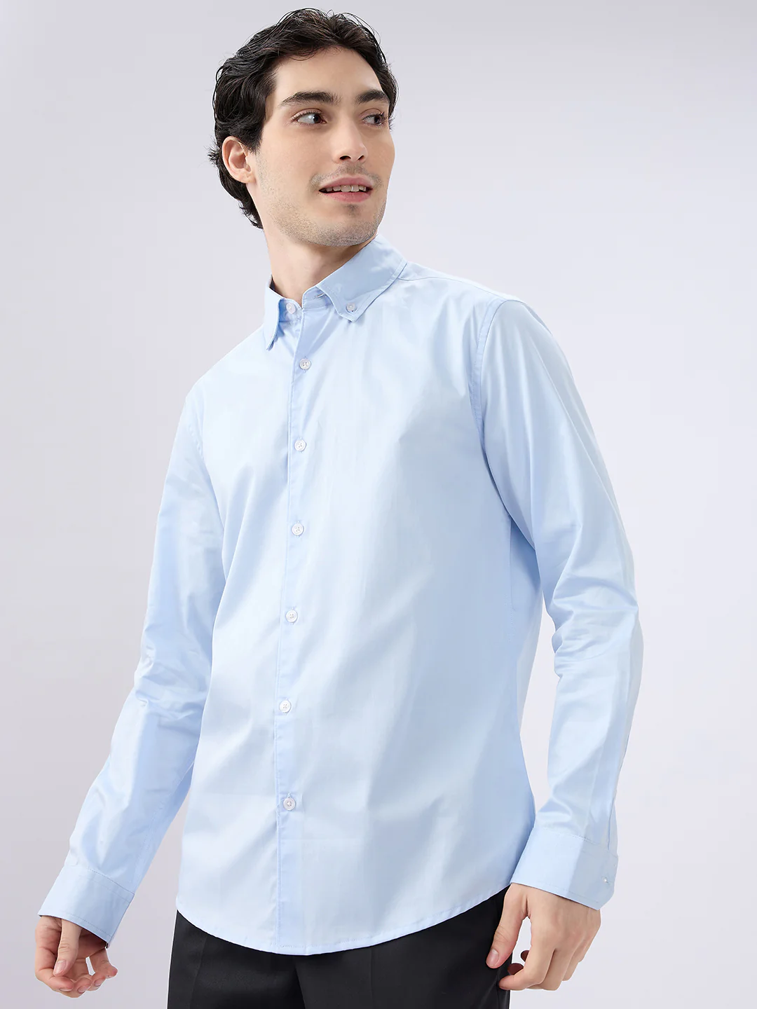 Bluemist Button-Down Collar Satin Shirt - Image 5