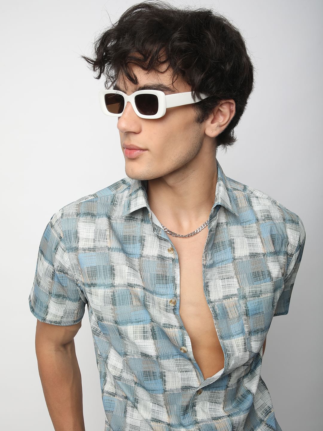 Bluish Patchwork Textured Shirt - Image 2