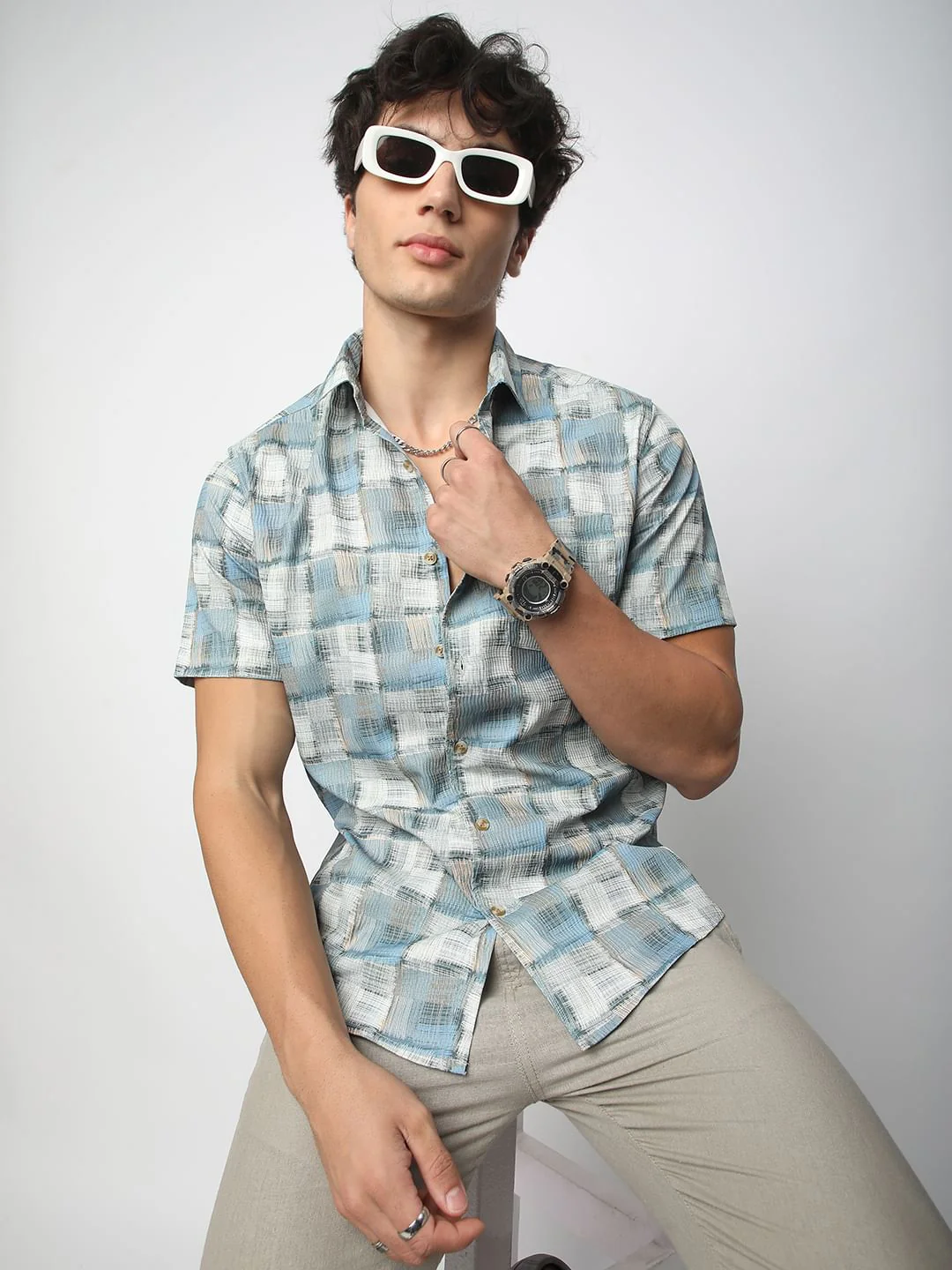 Bluish Patchwork Textured Shirt - Image 4