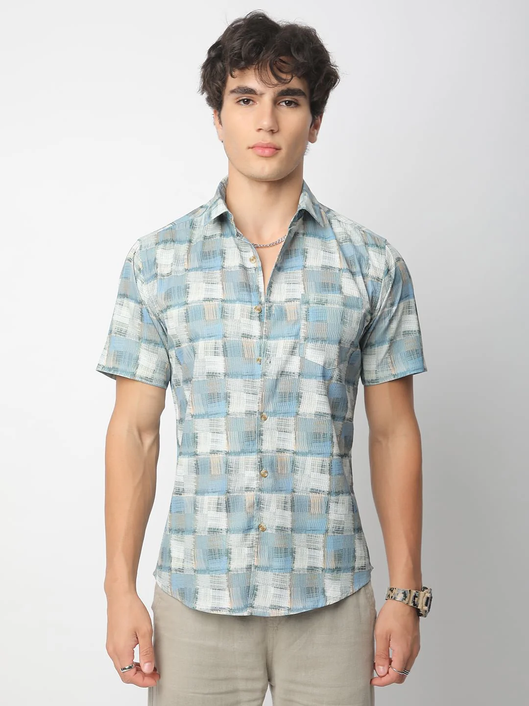 Bluish Patchwork Textured Shirt - Image 5