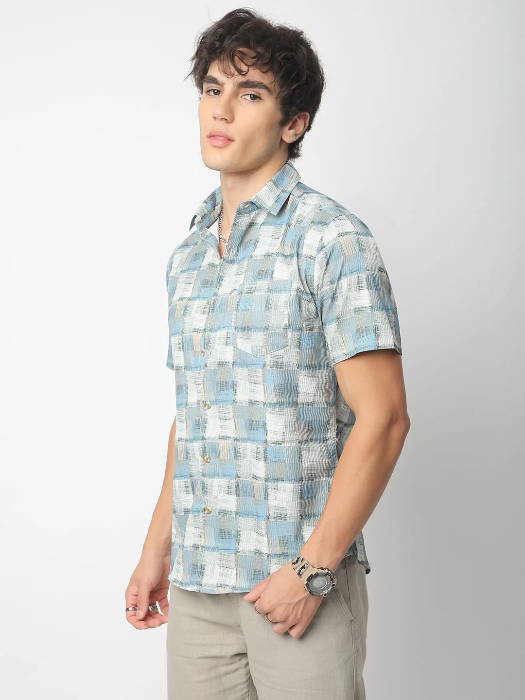 Bluish Patchwork Textured Shirt - Image 6