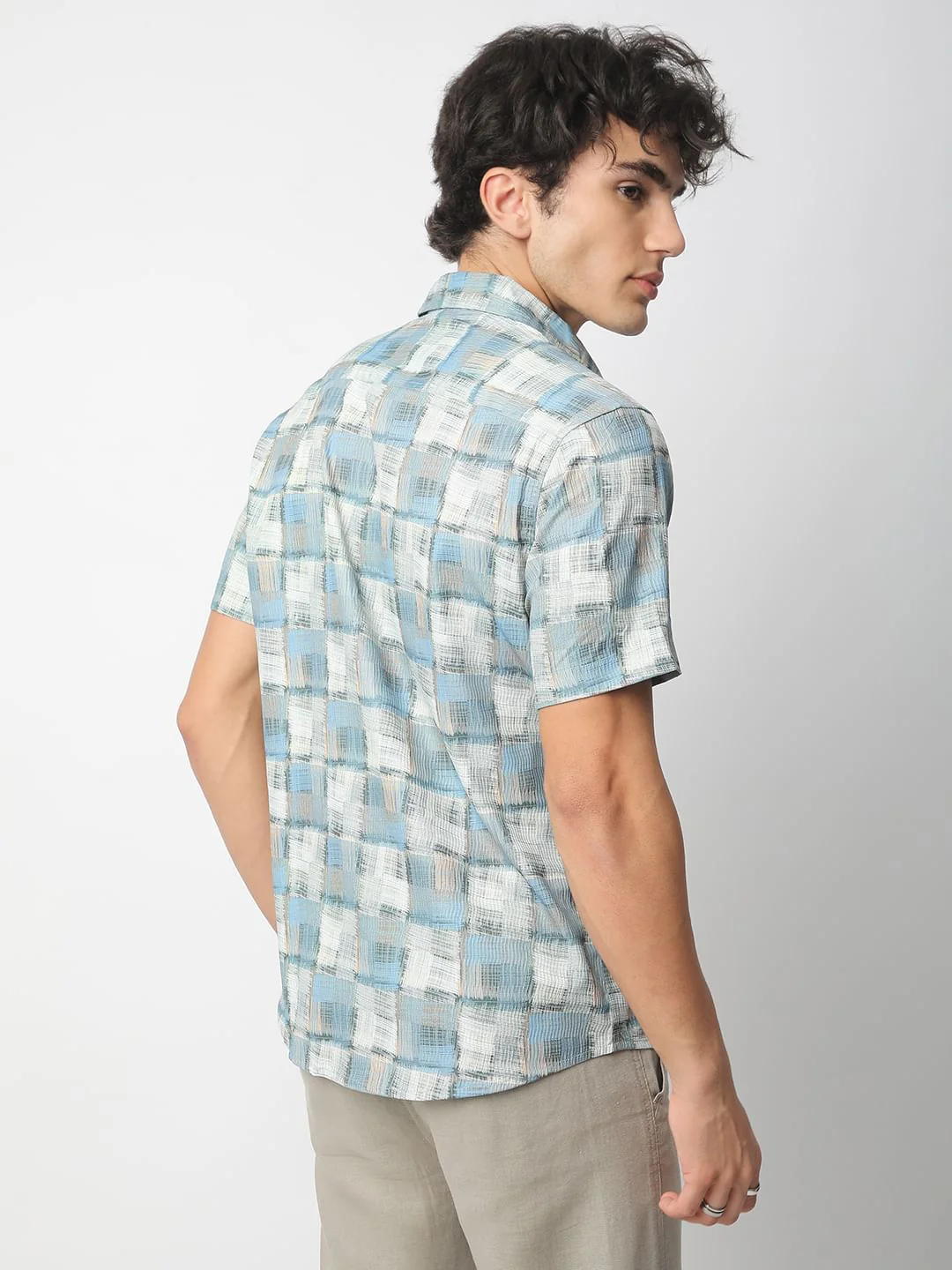 Bluish Patchwork Textured Shirt - Image 7