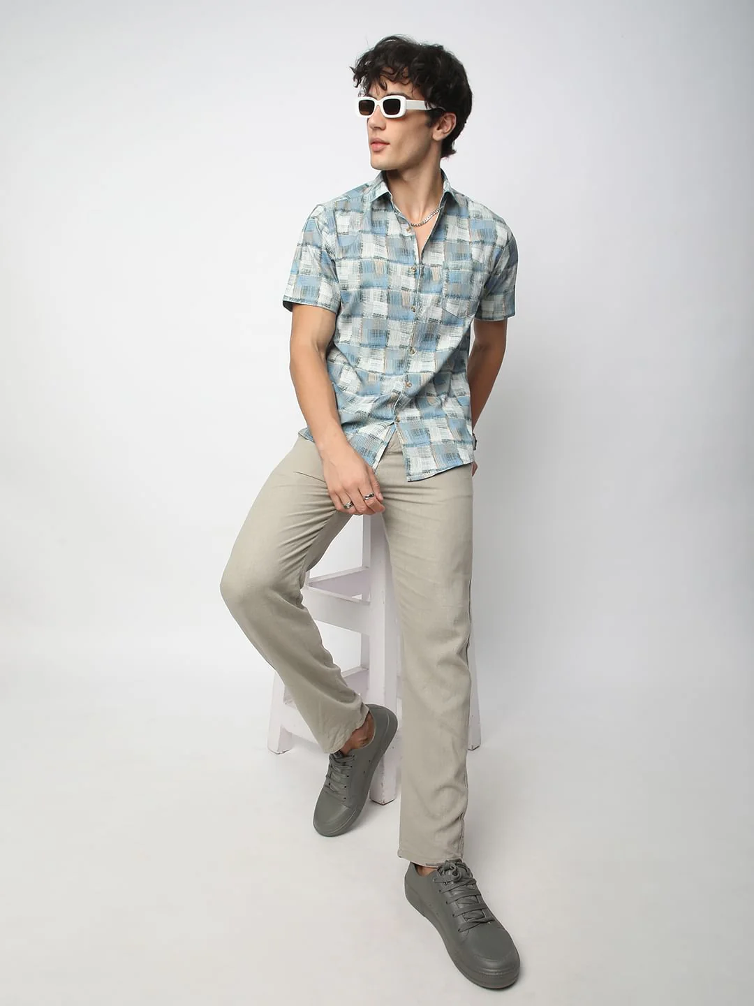 Bluish Patchwork Textured Shirt - Image 8