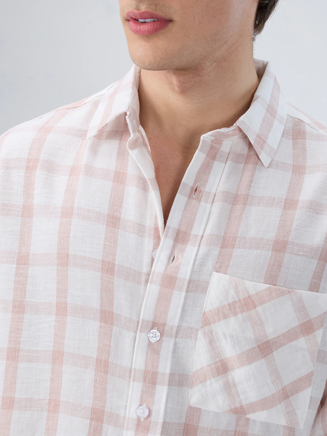 Blush Pink Box Checks Boxy Fit Crop Shirt - Image 3