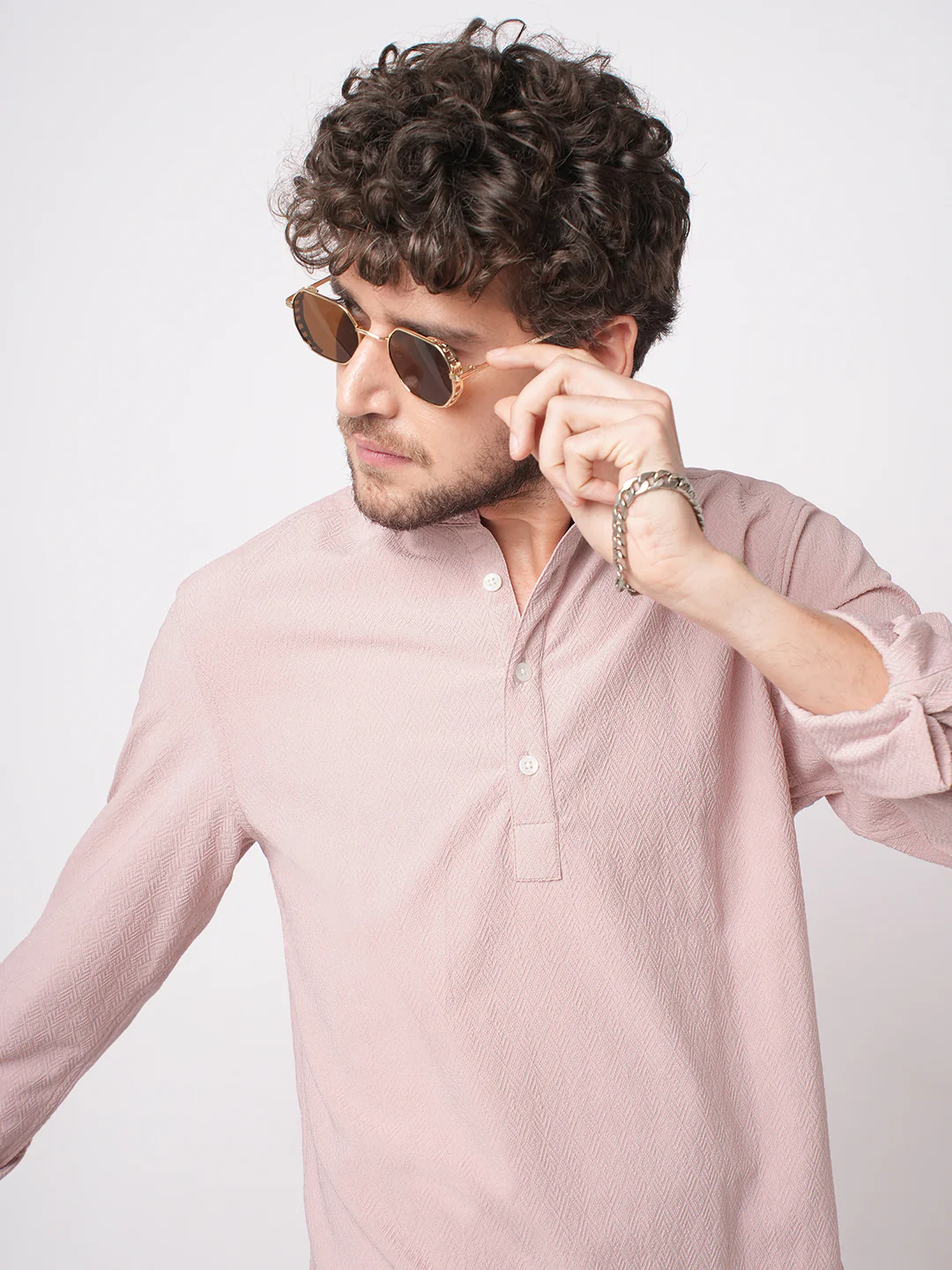 Blush Pink Diamond Weave Kurta - Image 2