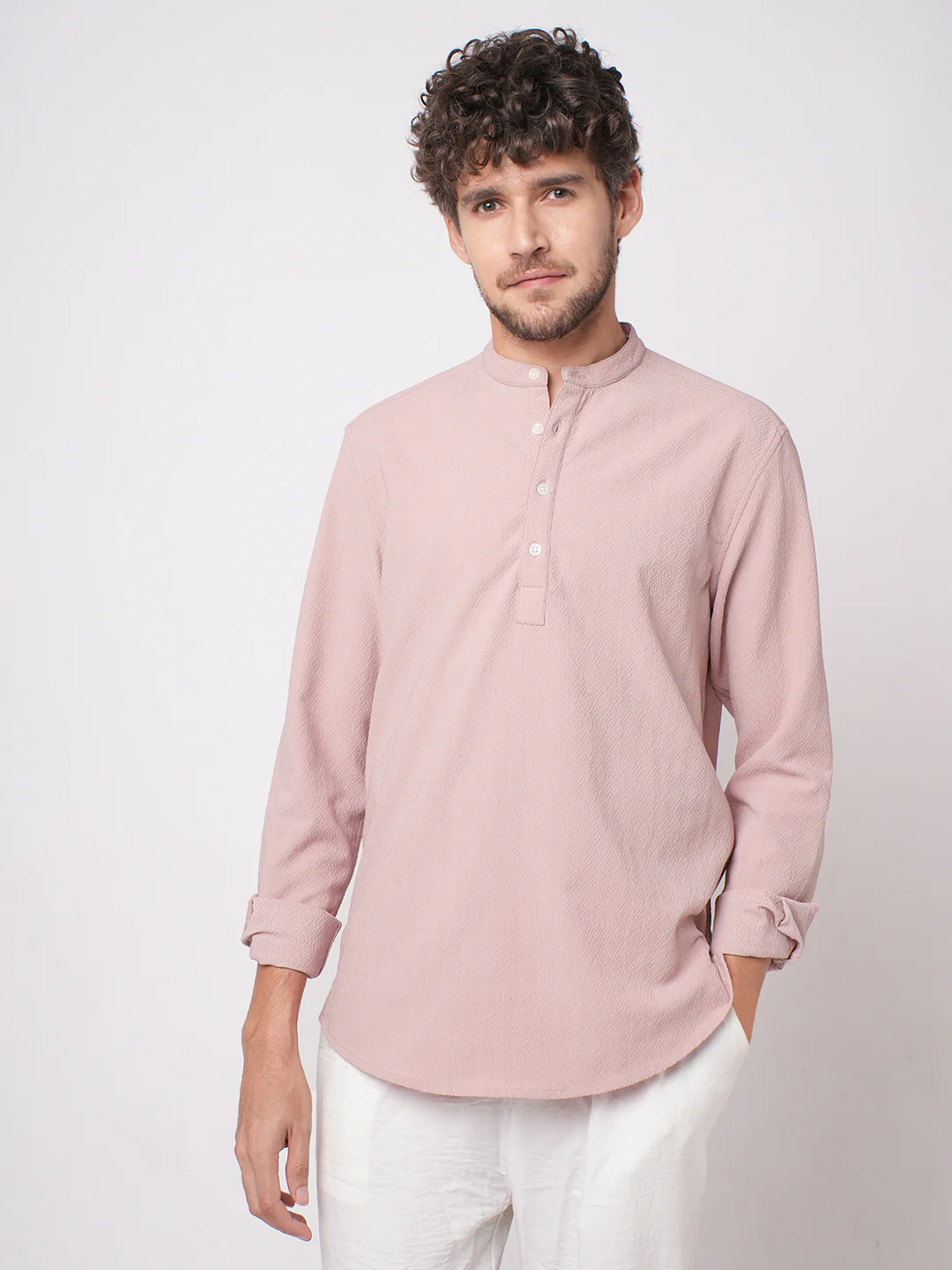 Blush Pink Diamond Weave Kurta - Image 4