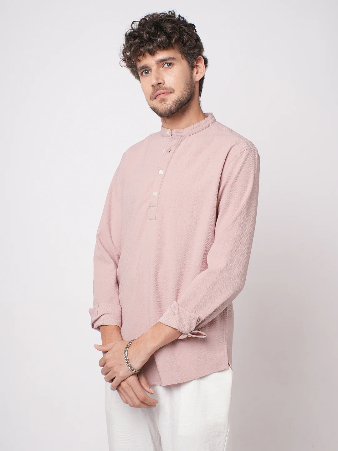 Blush Pink Diamond Weave Kurta - Image 5