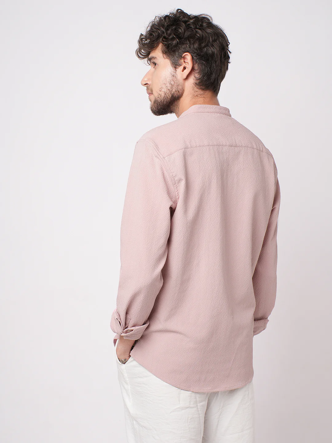 Blush Pink Diamond Weave Kurta - Image 6