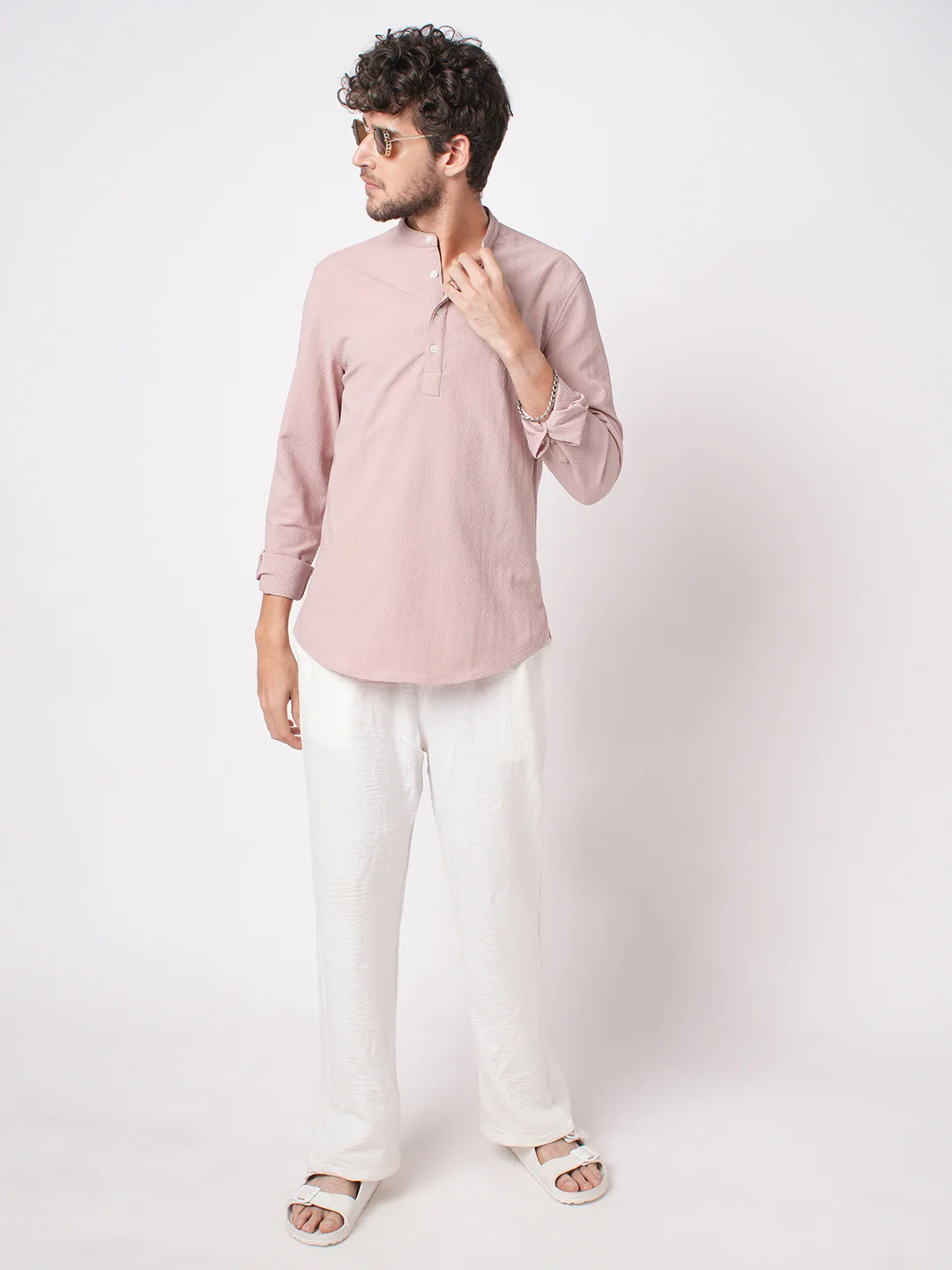 Blush Pink Diamond Weave Kurta - Image 7