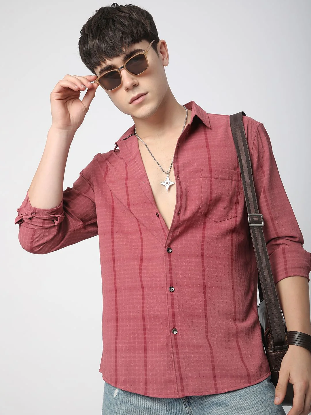 Blush Pink Dobby Checkered Shirt - Image 2