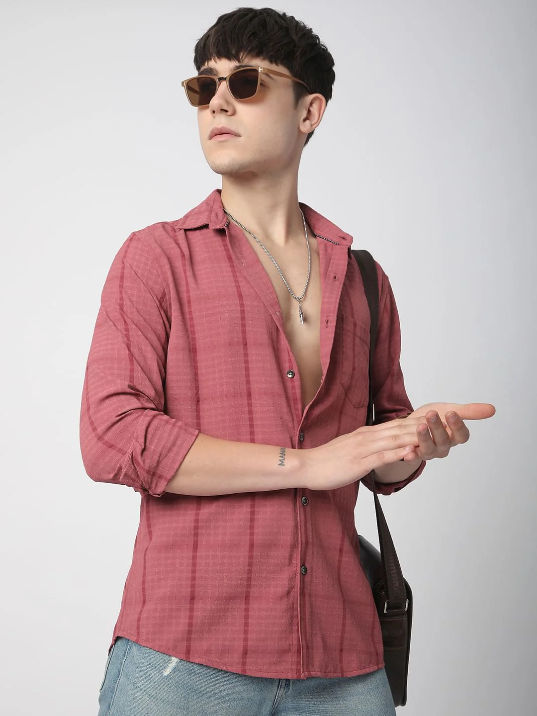 Blush Pink Dobby Checkered Shirt - Image 4