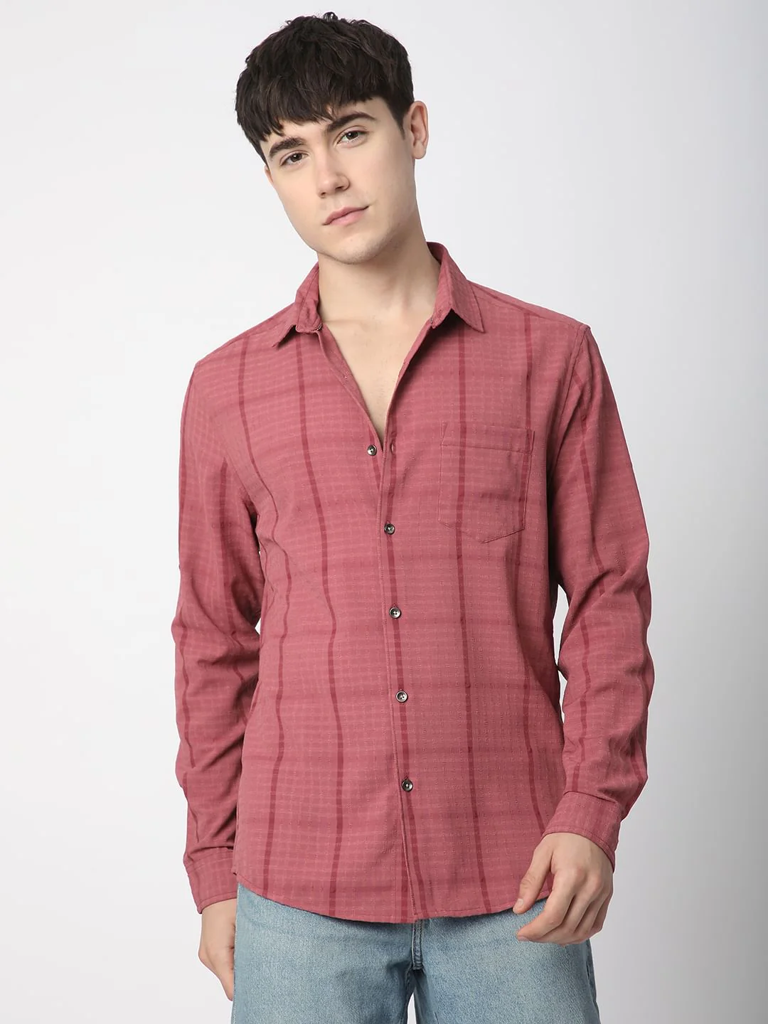 Blush Pink Dobby Checkered Shirt - Image 5