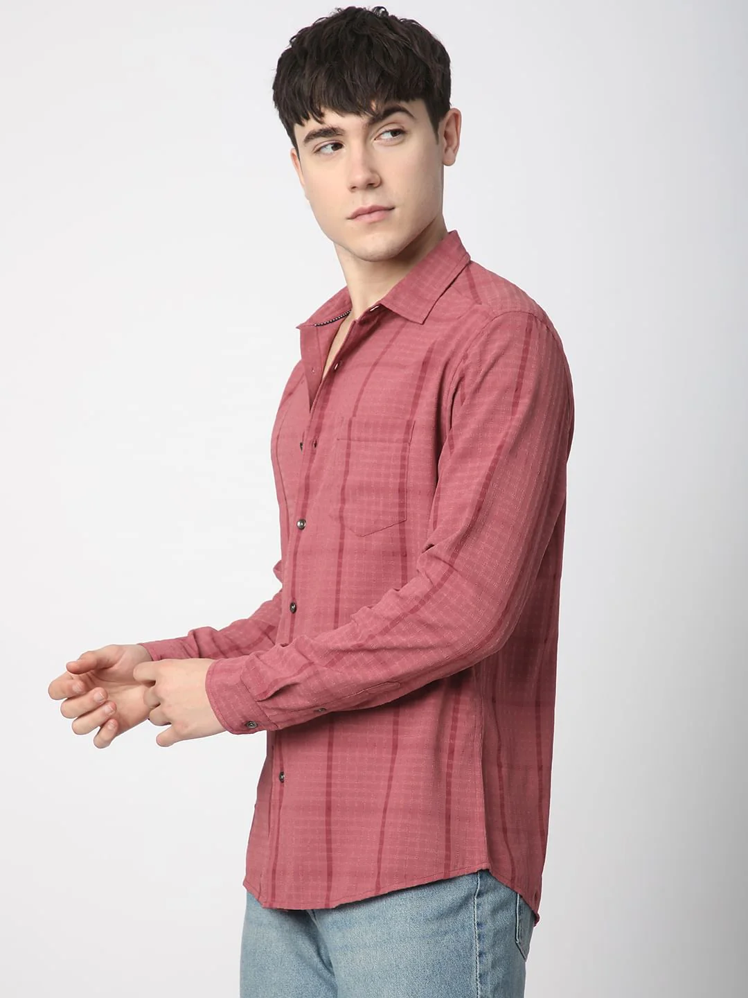 Blush Pink Dobby Checkered Shirt - Image 6