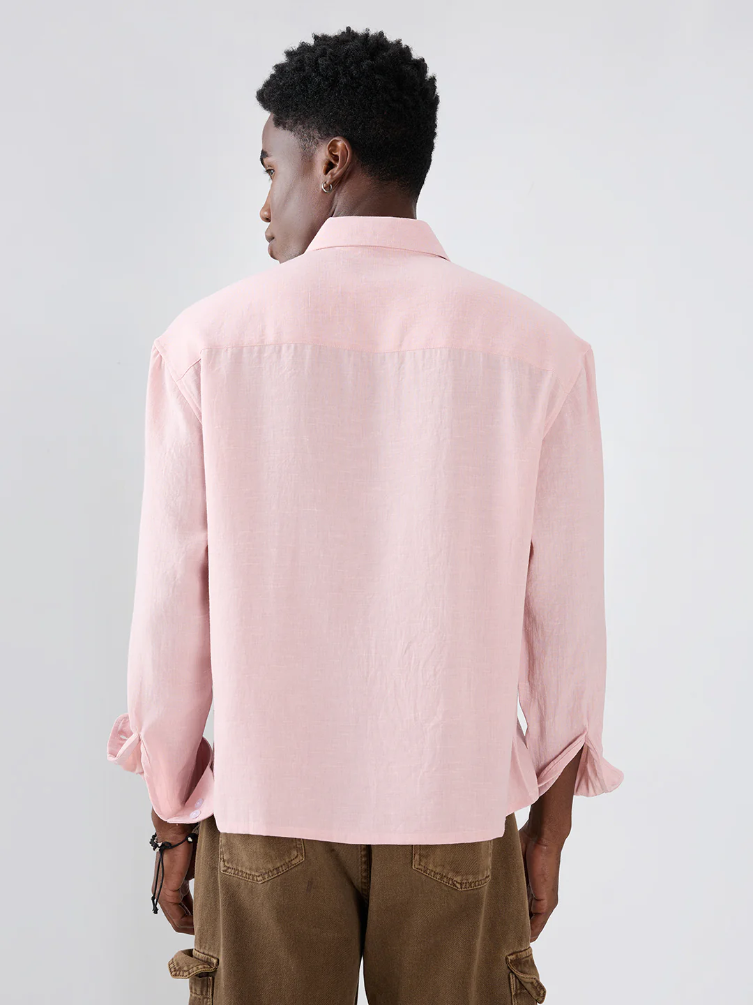 Blush Pink Fine Weave Boxy Fit Crop Shirt - Image 7