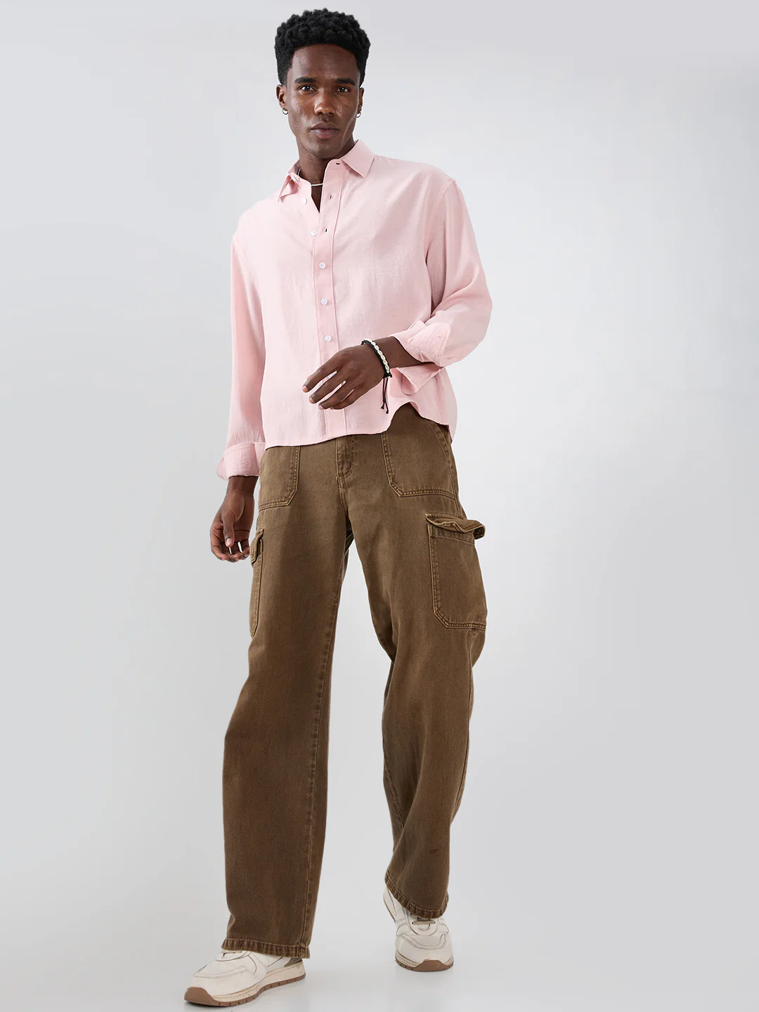 Blush Pink Fine Weave Boxy Fit Crop Shirt - Image 8