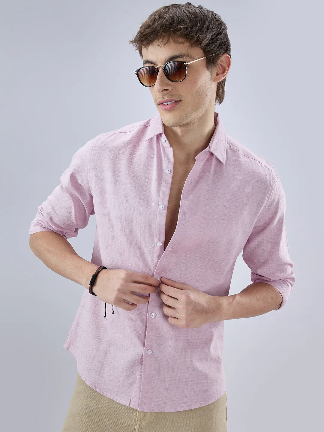 Blush Pink Fine Weave Textured Shirt