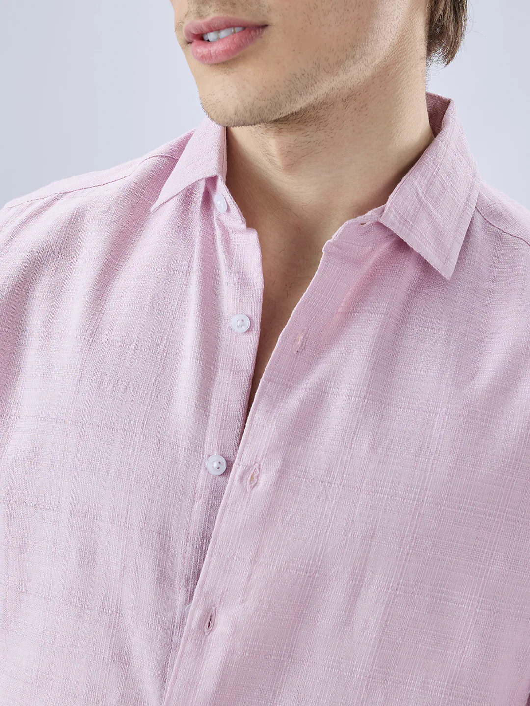 Blush Pink Fine Weave Textured Shirt - Image 3
