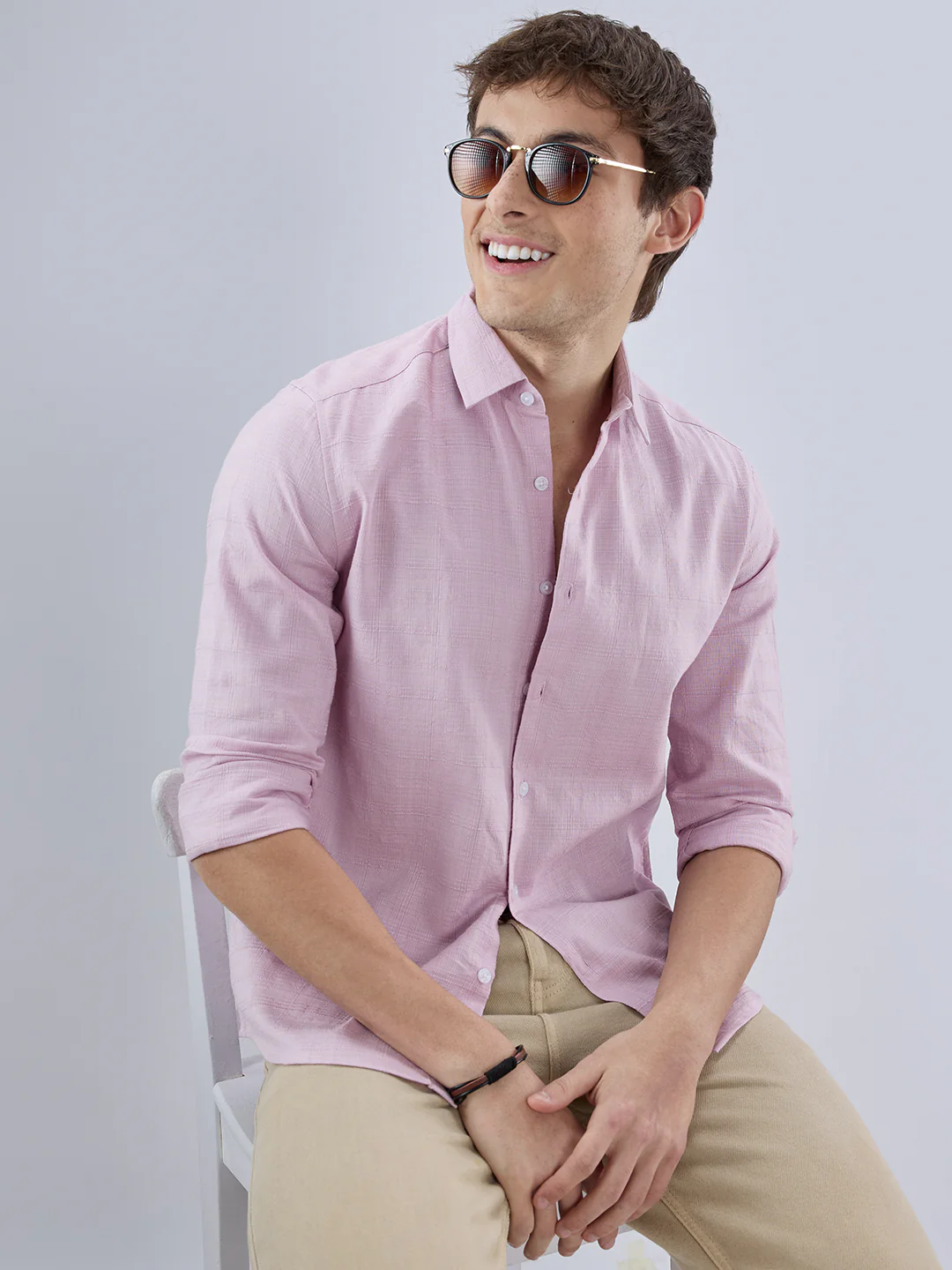 Blush Pink Fine Weave Textured Shirt - Image 4