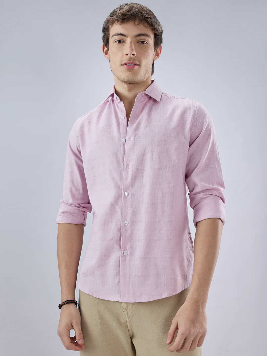 Blush Pink Fine Weave Textured Shirt - Image 5