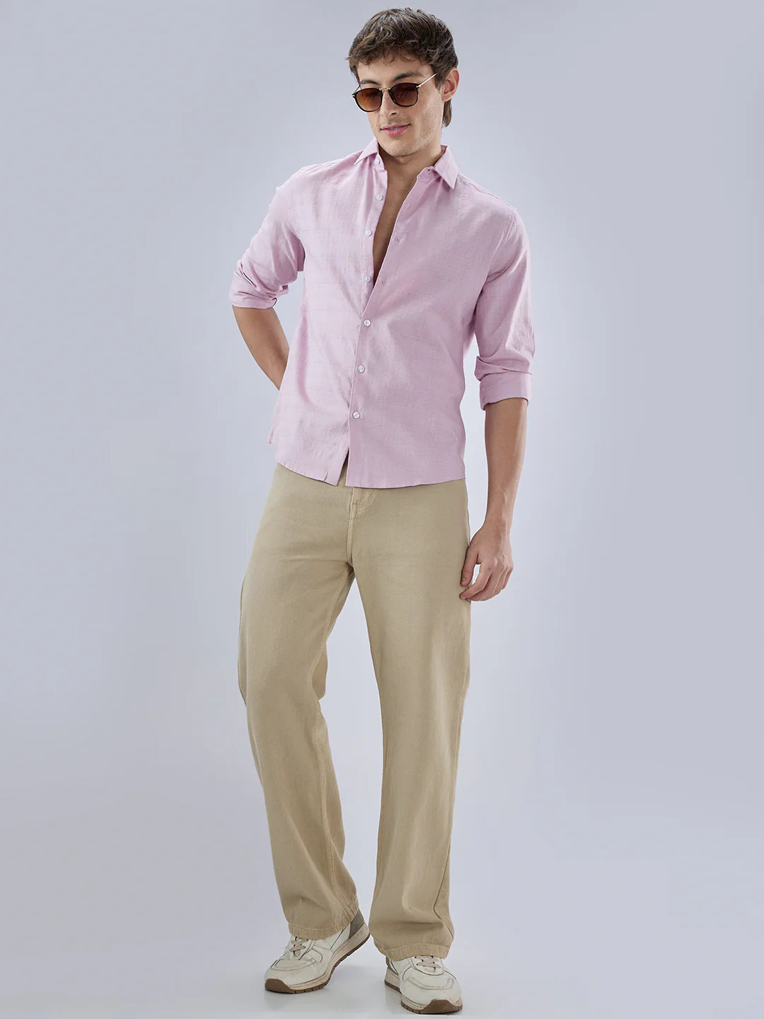 Blush Pink Fine Weave Textured Shirt - Image 8