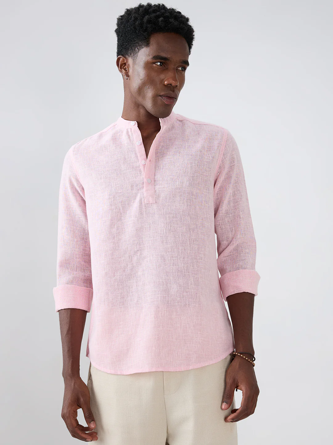 Blush Pink Slub Textured Vacation Kurta - Image 5