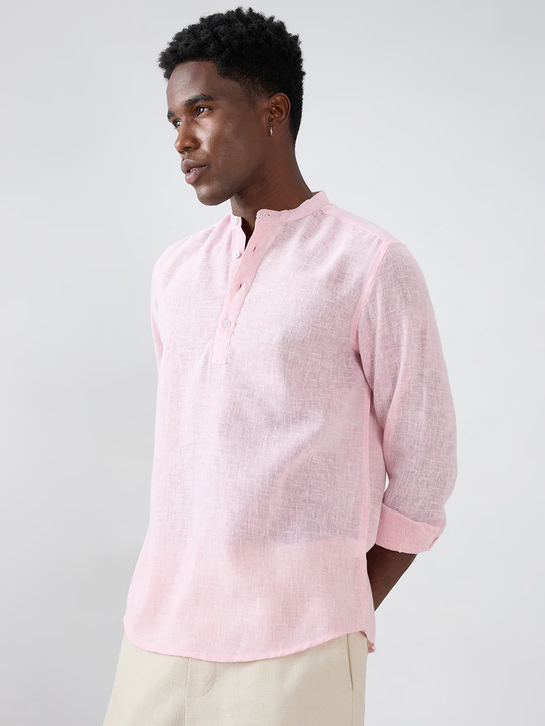 Blush Pink Slub Textured Vacation Kurta - Image 6
