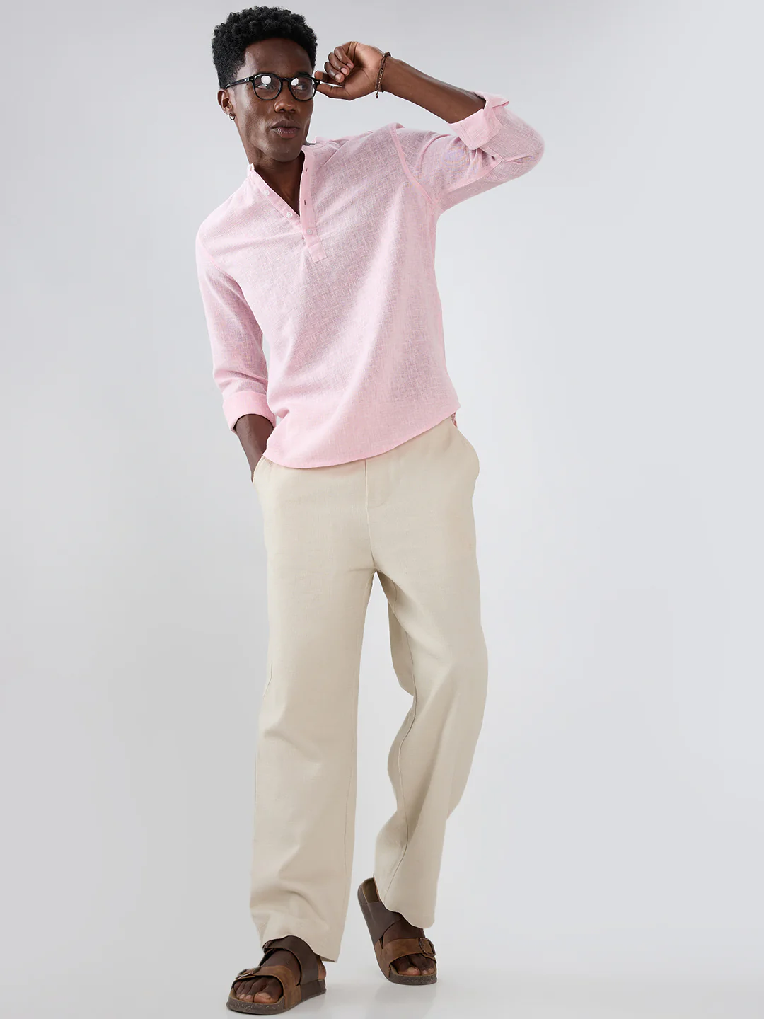 Blush Pink Slub Textured Vacation Kurta - Image 8