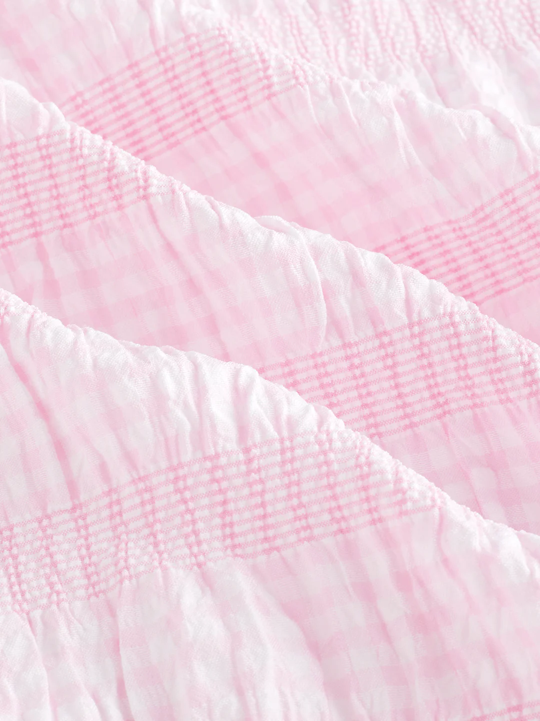Blush Pink & White Seersucker Gingham Checks Boxy Fit Crop Shirt - Image 9