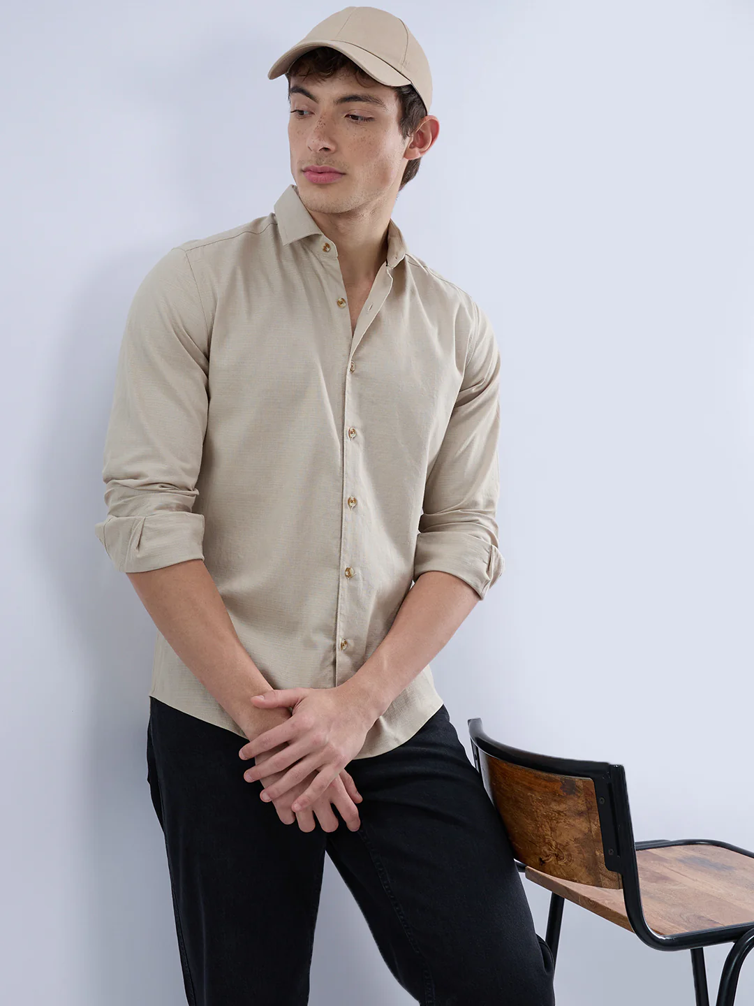 Bone Beige Contemporary Everyday Shirt - Image 2