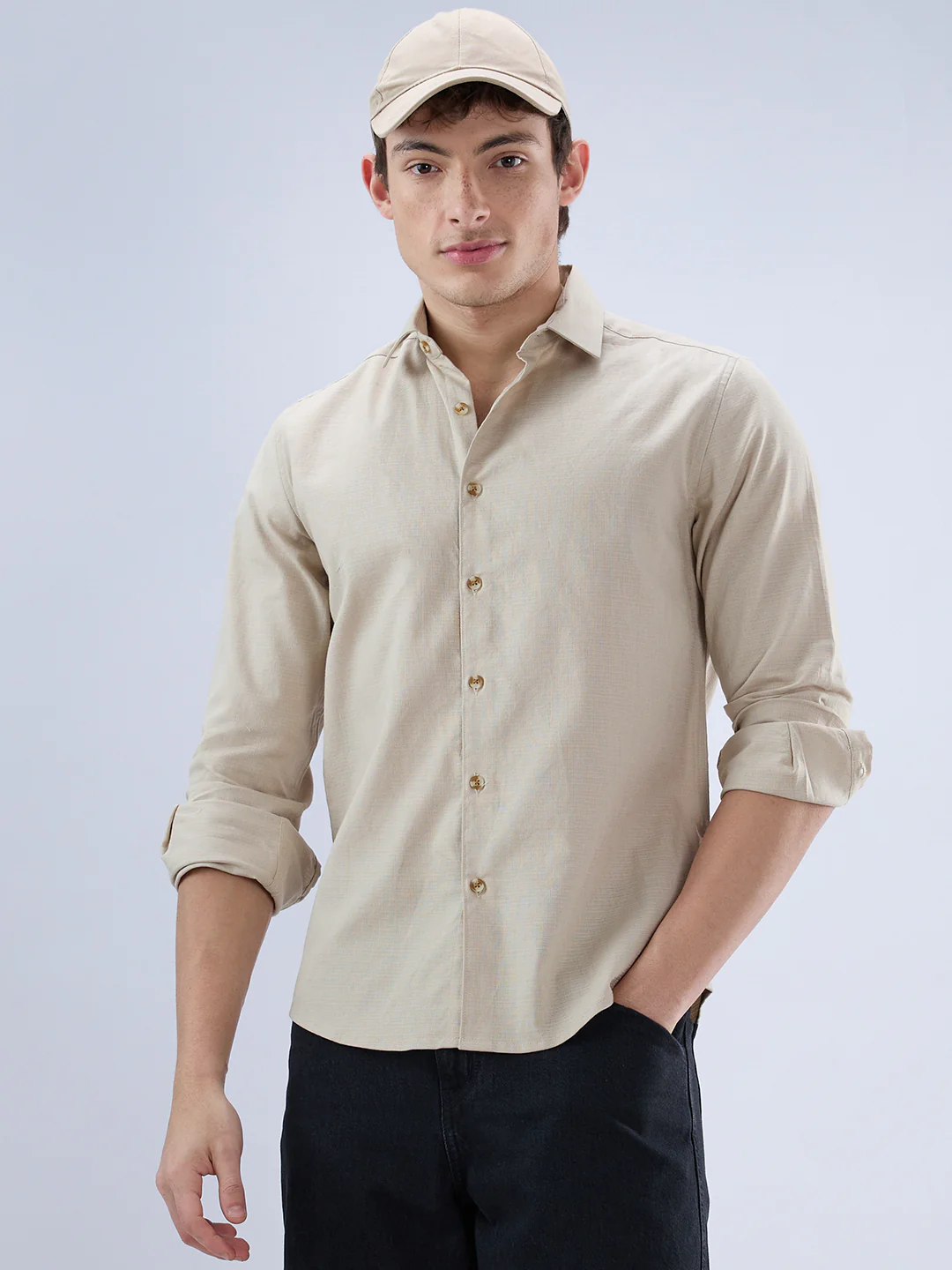 Bone Beige Contemporary Everyday Shirt - Image 4