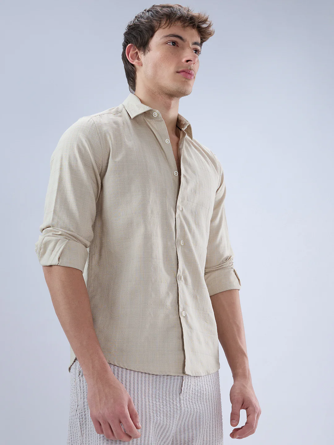 Bone Beige Textured Weave Shirt - Image 5