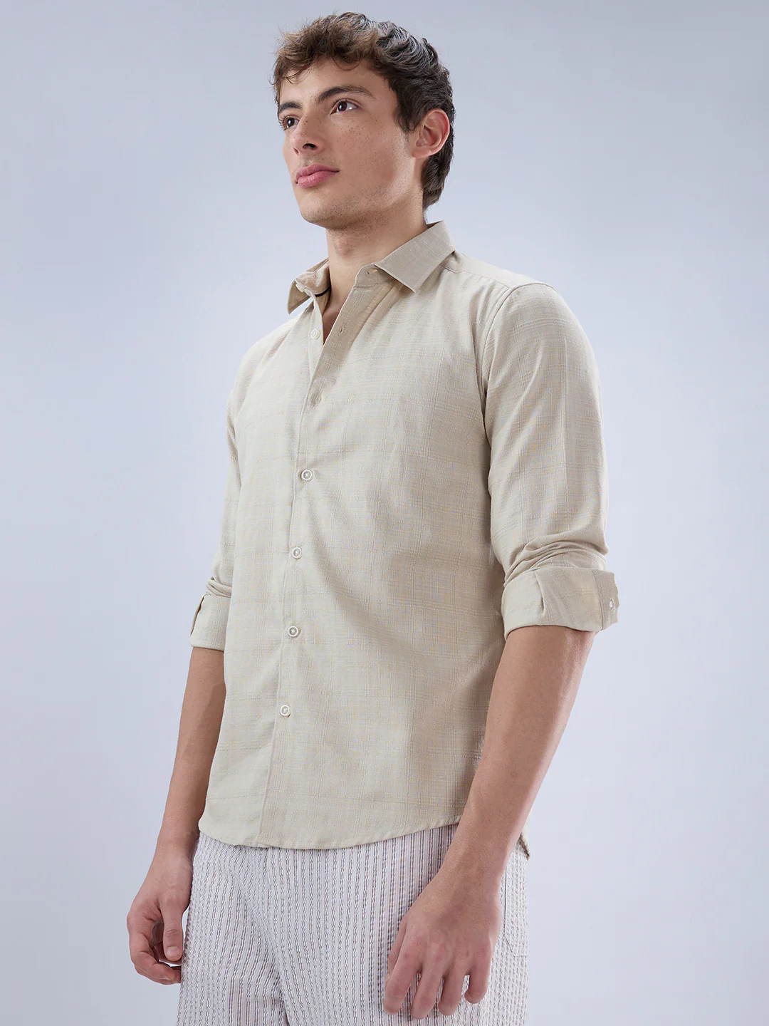 Bone Beige Textured Weave Shirt - Image 6