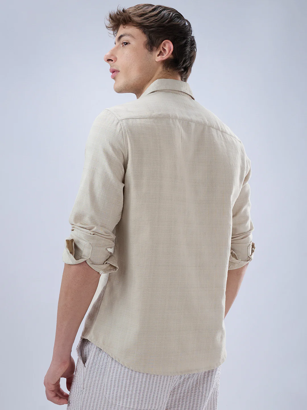 Bone Beige Textured Weave Shirt - Image 7
