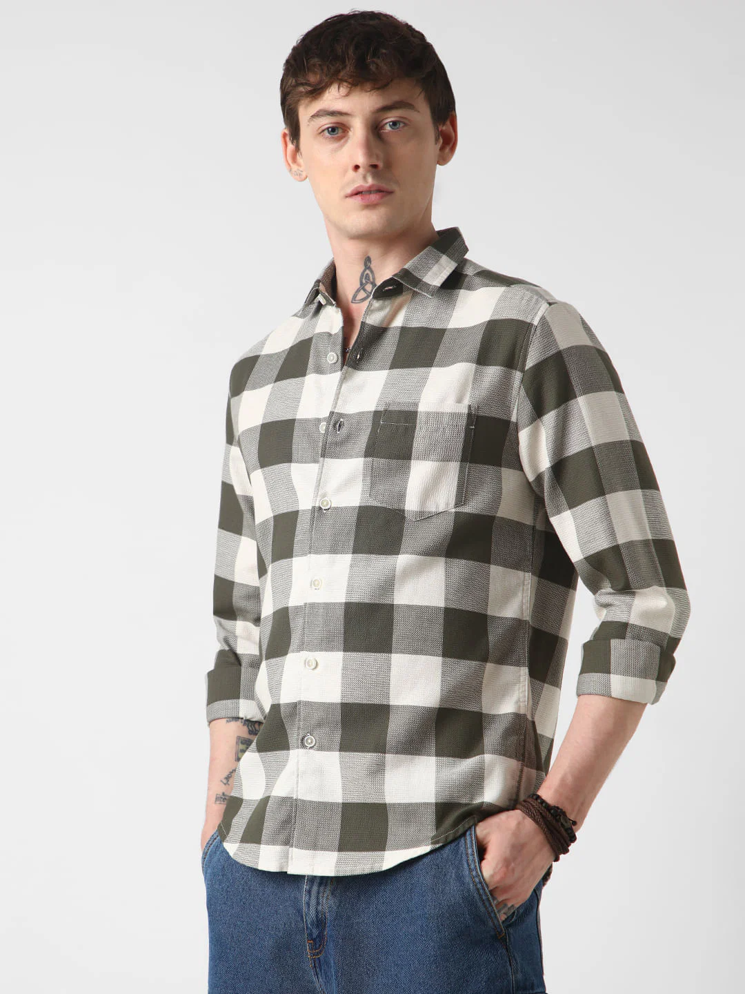 Box Checks Olive Shirt - Image 6