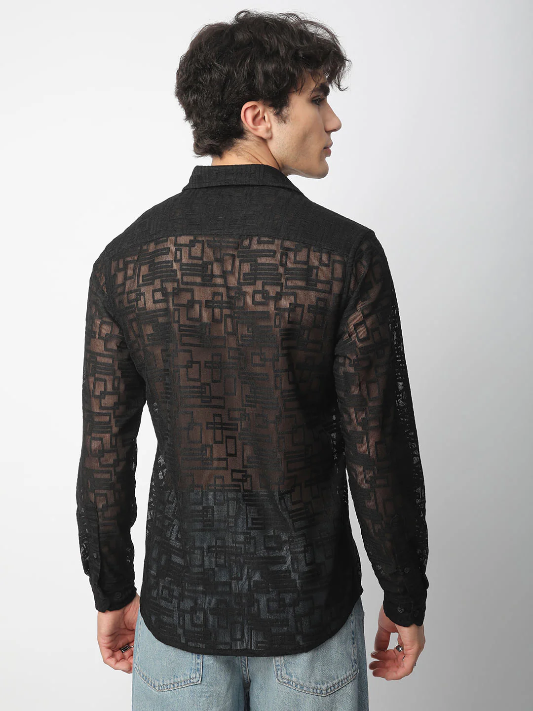 Breezy Black Maze Textured Mesh Shirt - Image 6