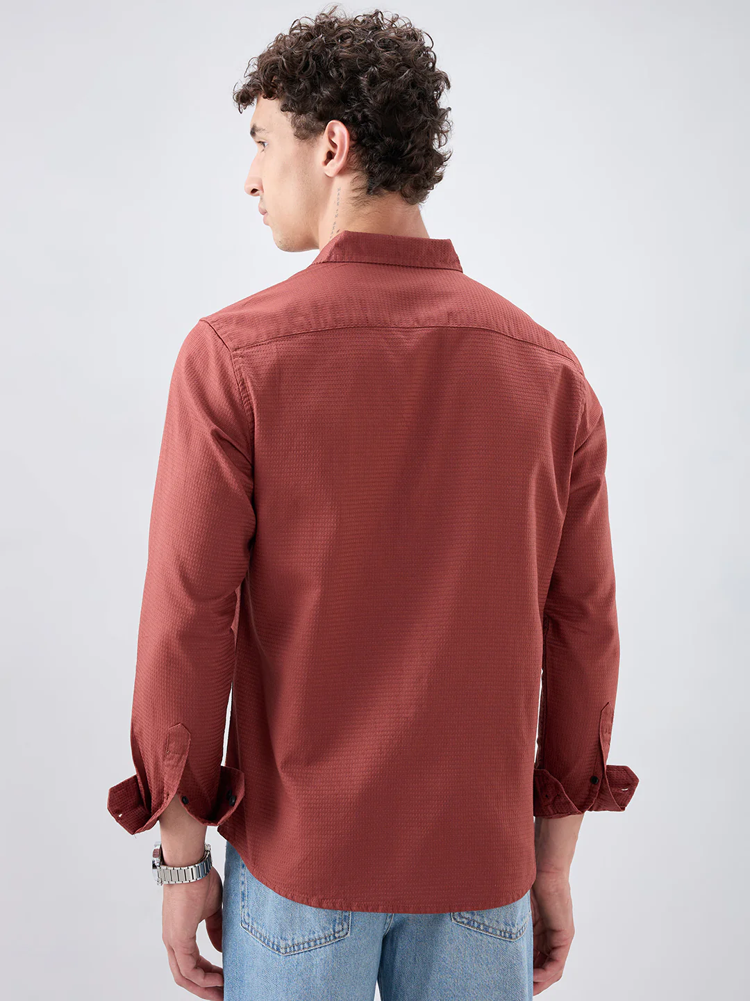 Brick Red Textured Knit Shirt - Image 7