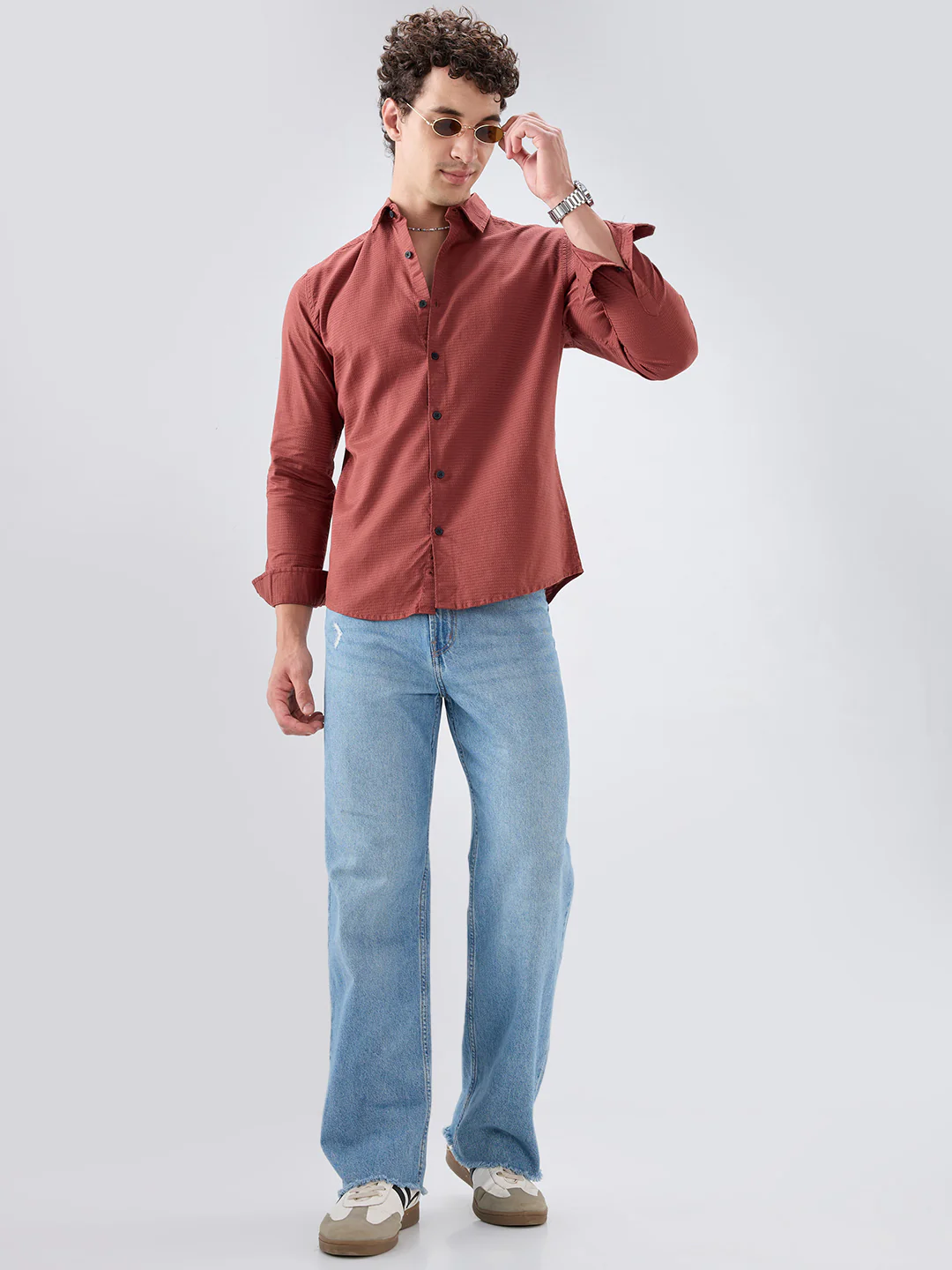 Brick Red Textured Knit Shirt - Image 8