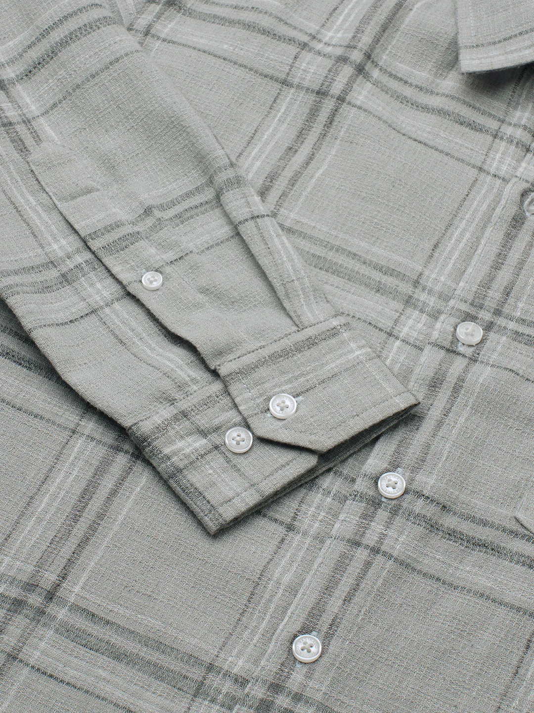 Bright Grey Gauze Grid Checks Shirt - Image 3