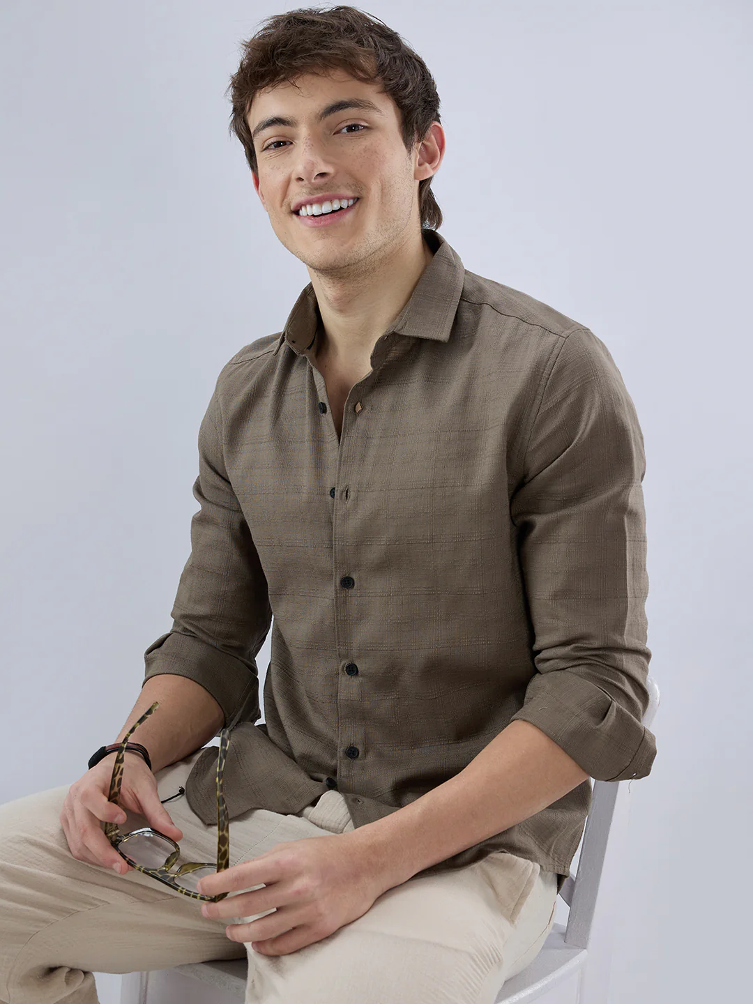 Olive Textured Weave Shirt - Image 2