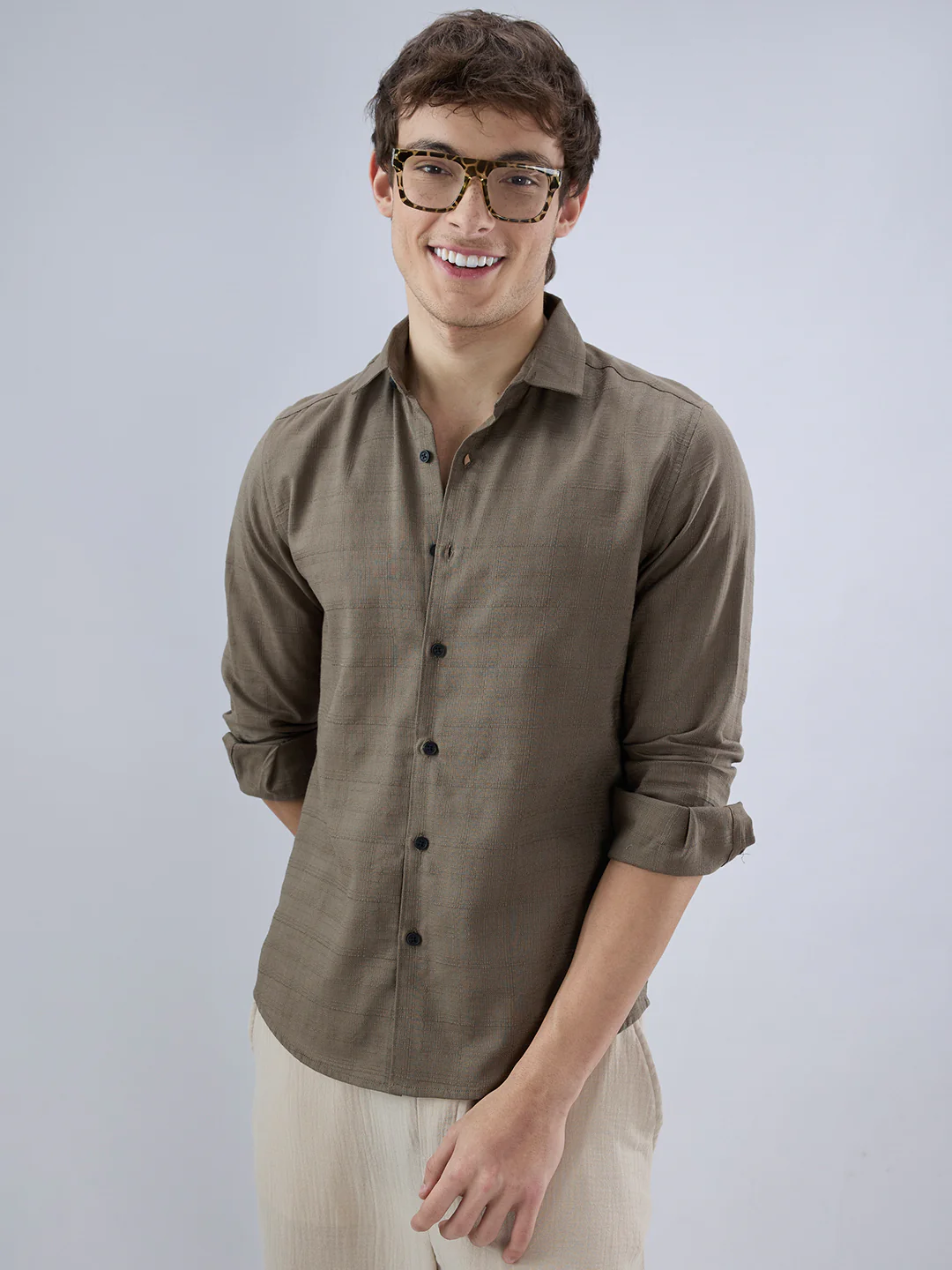 Olive Textured Weave Shirt - Image 4
