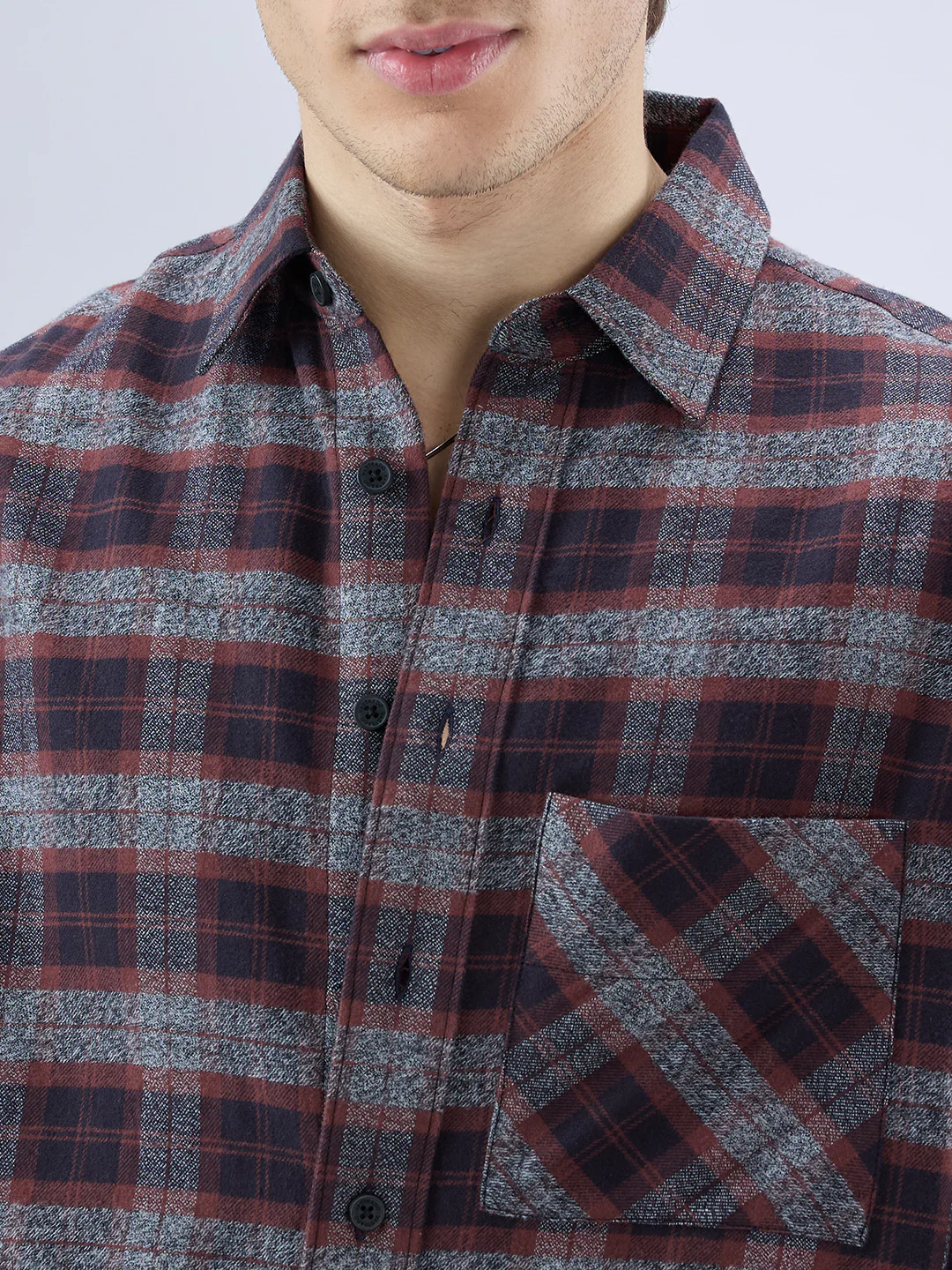 Brown & Black Boxy Fit Crop Flannel - Image 3