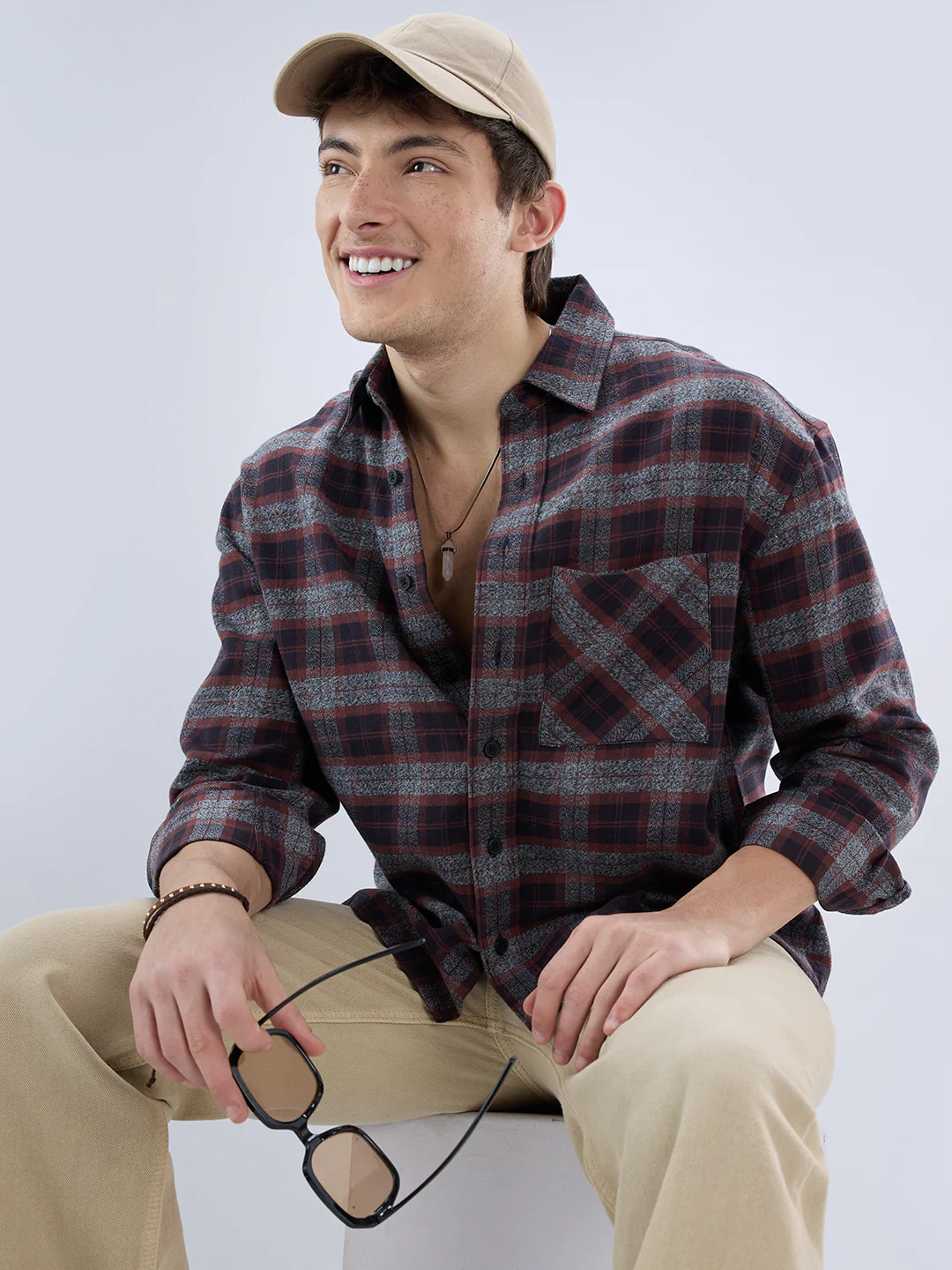 Brown & Black Boxy Fit Crop Flannel - Image 4