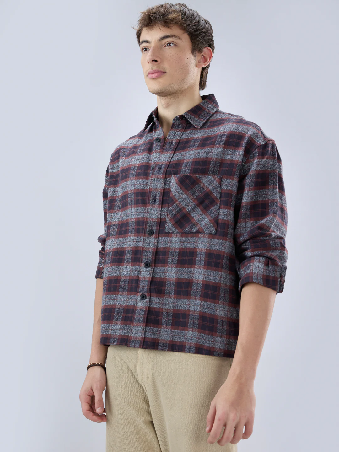 Brown & Black Boxy Fit Crop Flannel - Image 6